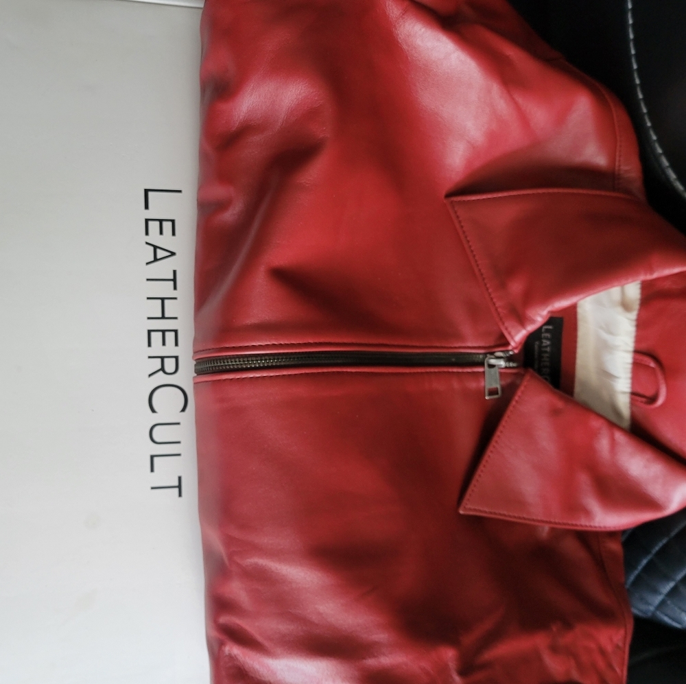 Men's custom red leather bomber